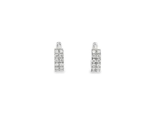 18K White Gold Huggie Earrings with Natural Round Diamonds in Double Row Setting